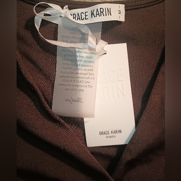 Grace Karin Chocolate Brown Wrap Blouse SZM/L - Picture 6 of 6